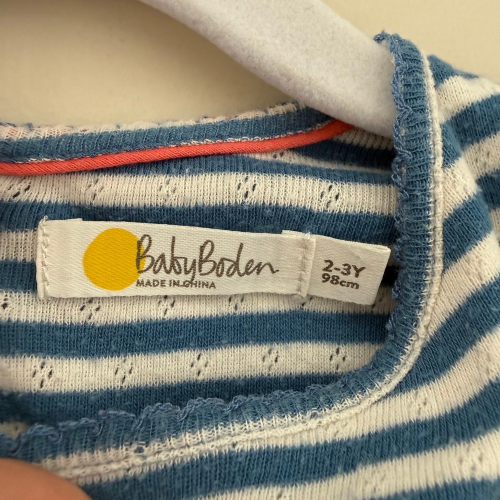 Baby Boden Girls Blue Striped Strawberry Print Cotton Dress 2-3Y 98cm Red Velvet - Picture 3 of 5